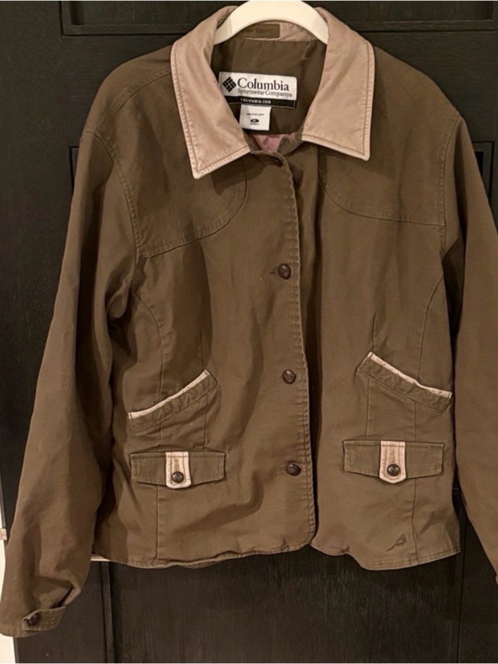 Columbia Women’s Olive Jacket with Tan Contrast Collar